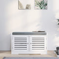 Shoe Storage Bench With Padded Seat Cushion, Entryway Bench With 2 Barn Doors White White Mdf