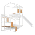 Twin Over Twin Metal Bunk Bed, Metal Housebed With Slide And Storage Stair, White With White Slide White Iron