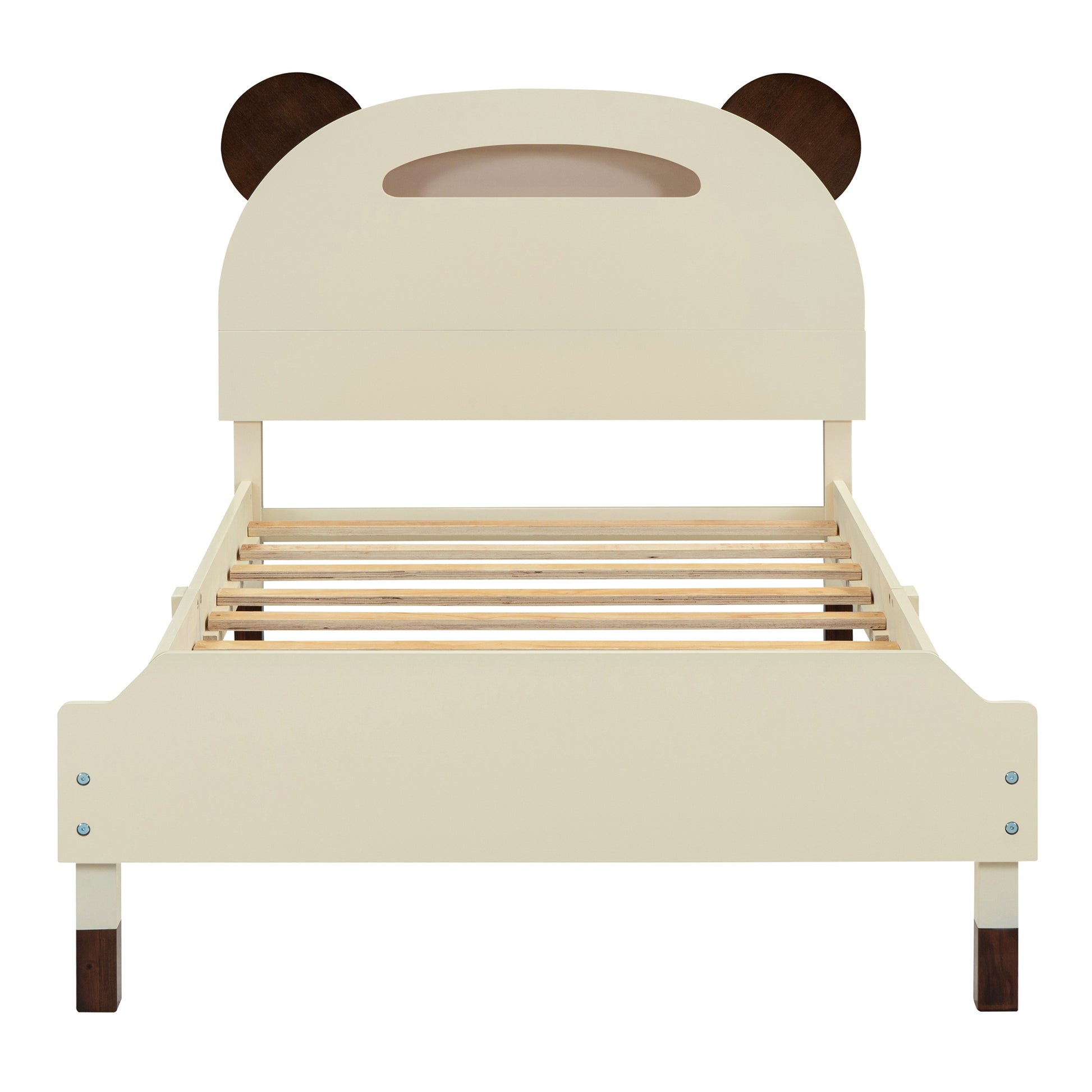3 Pieces Bedroom Sets Twin Size Bear Shape Platform Bed With Nightstand And Storage Dresser,Cream Walnut Cream Wood