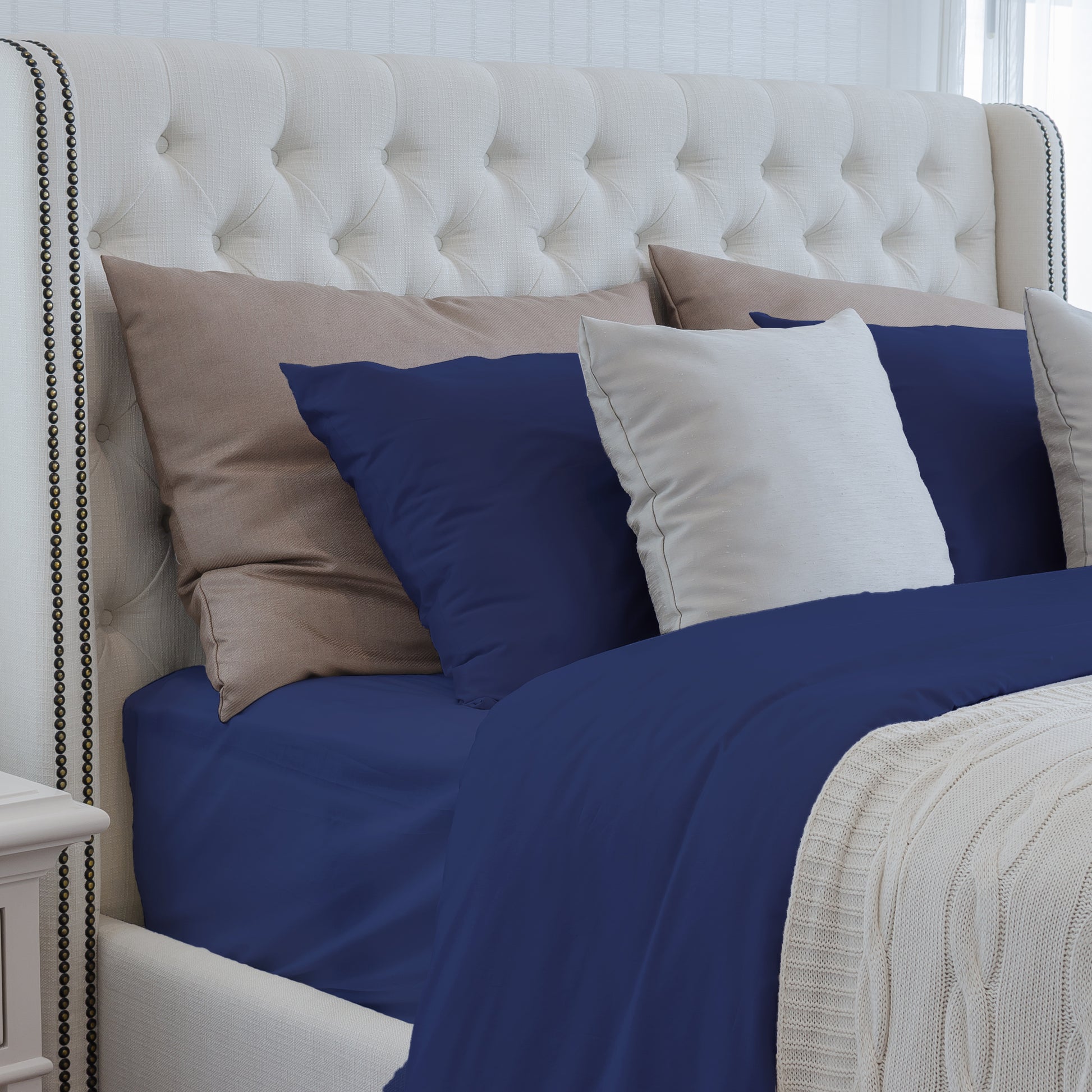 Luxuriously Soft 100% Viscose Derived From Bamboo 4 Piece Sheet Setoeko Tex Certified, Queen Indigo Dark Blue Bamboo