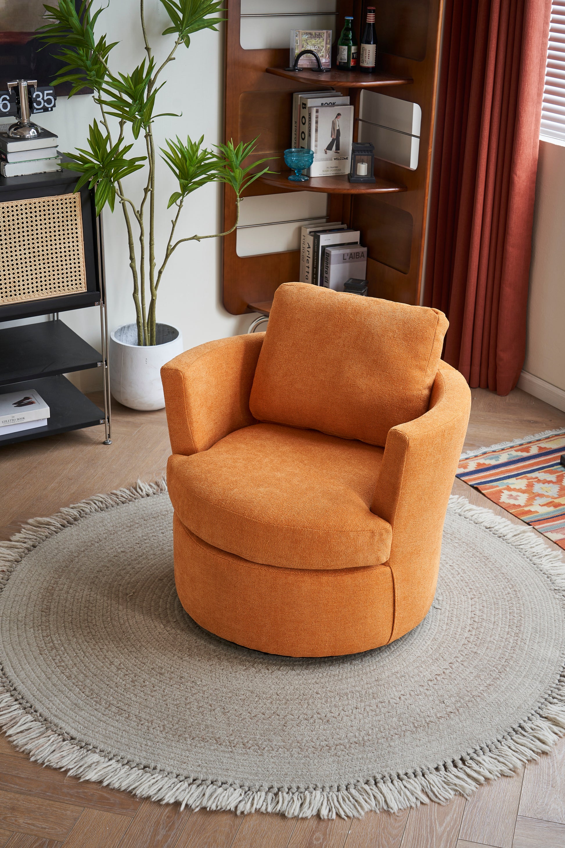 Swivel Barrel Chair, Comfy Round Accent Sofa Chair For Living Room, 360 Degree Swivel Barrel Club Chair, Leisure Arm Chair For Nursery, Hotel, Bedroom, Office, Lounge Yellow Yellow Primary Living Space Modern Foam Polyester