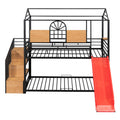 Twin Over Twin Metal Bunk Bed, Metal Housebed With Slide And Storage Stair, Black With Red Slide Black Iron