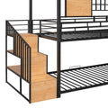 Twin Over Twin Metal Bunk Bed, Metal Housebed With Slide And Storage Stair, Black With Black Slide Black Iron