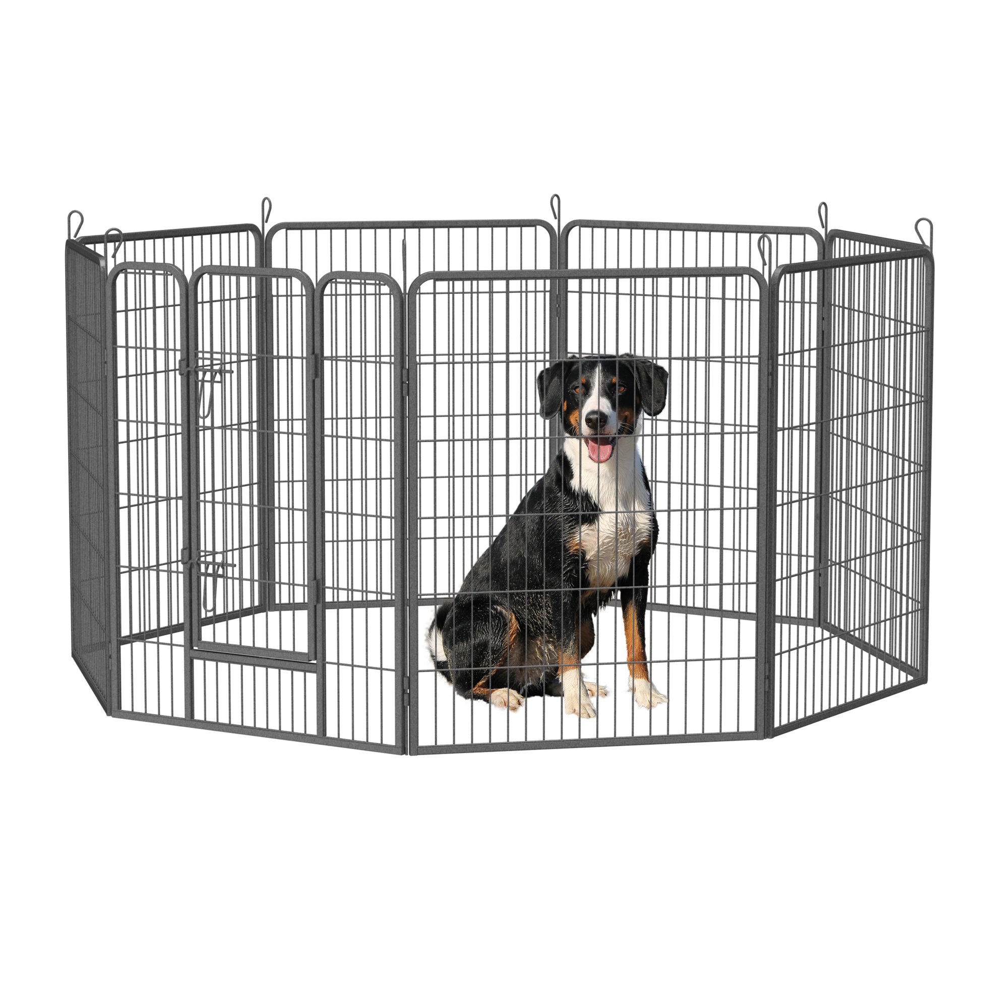 Heavy Duty Dog Pens Outdoor Dog Fence Dog Playpen For Large Dogs, 40"Dog Kennel Outdoor Pet Playpen With Doors 8 Panels Metal Exercise Pens Puppy Playpen Temporary Camping Fence For The Yard Black