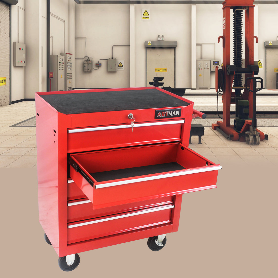 5 Drawers Multifunctional Tool Cart With Wheels Red Red Steel