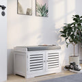 Shoe Storage Bench With Padded Seat Cushion, Entryway Bench With 2 Barn Doors White White Mdf