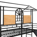 Twin Over Twin Metal Bunk Bed, Metal Housebed With Slide And Storage Stair, Black With Black Slide Black Iron