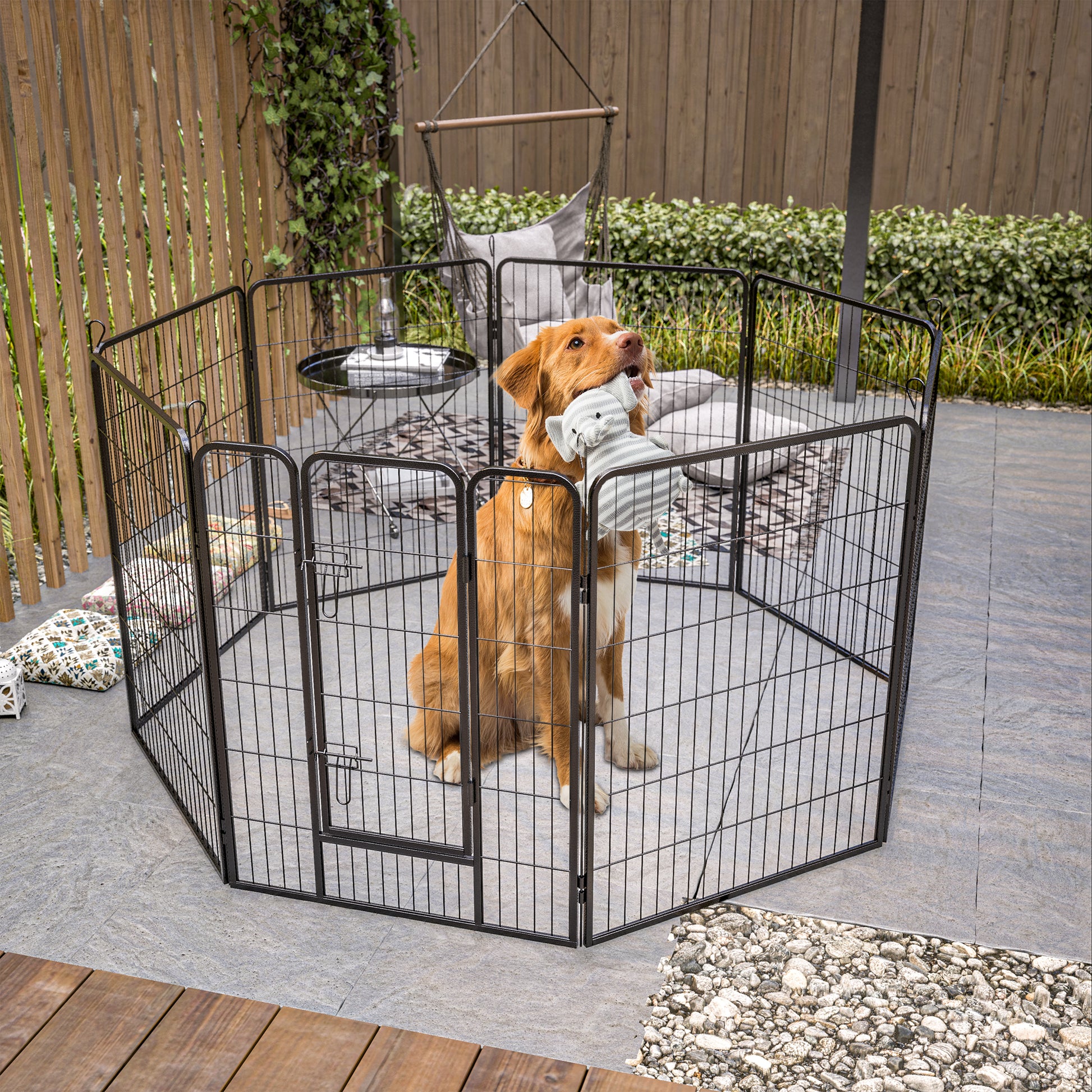 Heavy Duty Dog Pens Outdoor Dog Fence Dog Playpen For Large Dogs, 40"Dog Kennel Outdoor Pet Playpen With Doors 8 Panels Metal Exercise Pens Puppy Playpen Temporary Camping Fence For The Yard Black