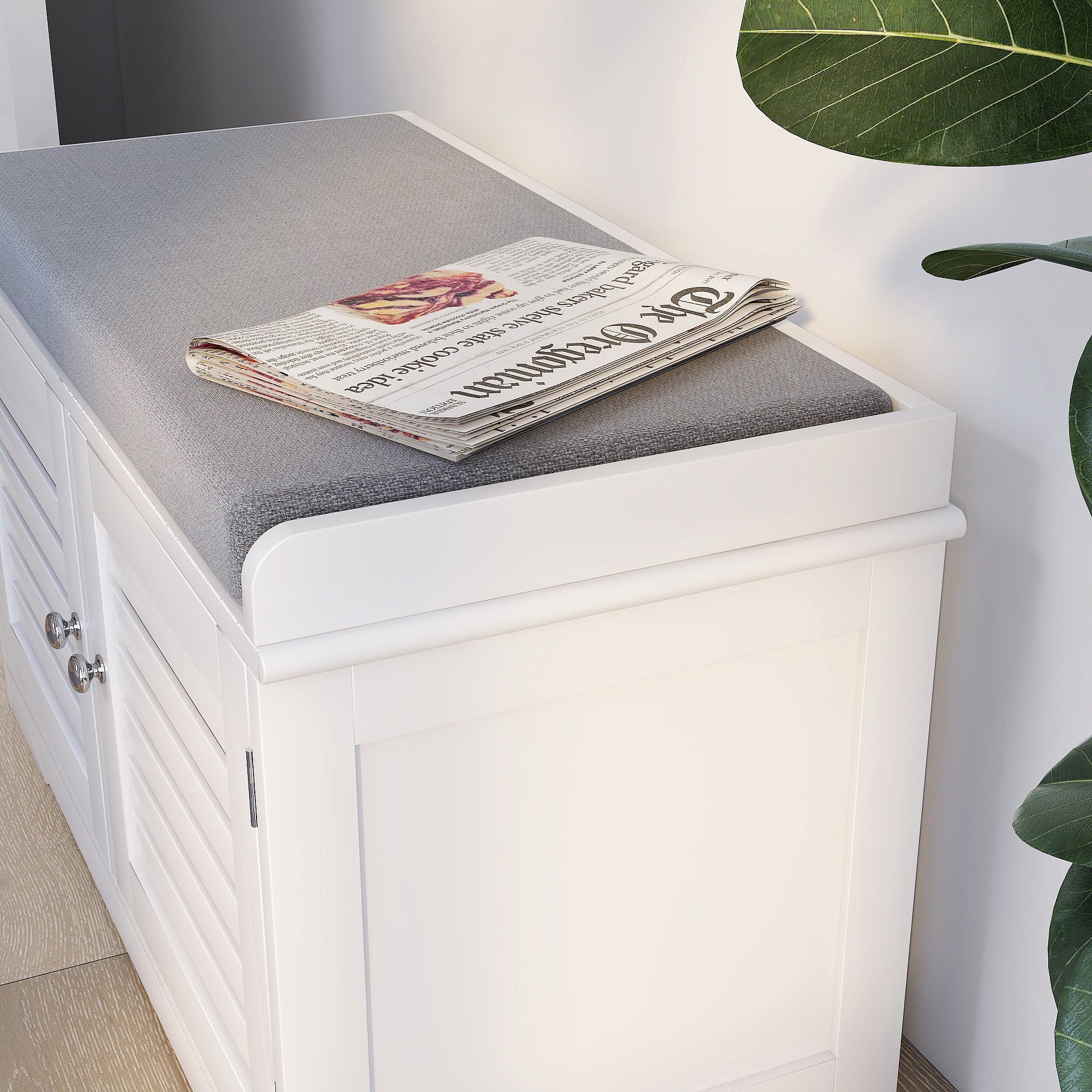 Shoe Storage Bench With Padded Seat Cushion, Entryway Bench With 2 Barn Doors White White Mdf