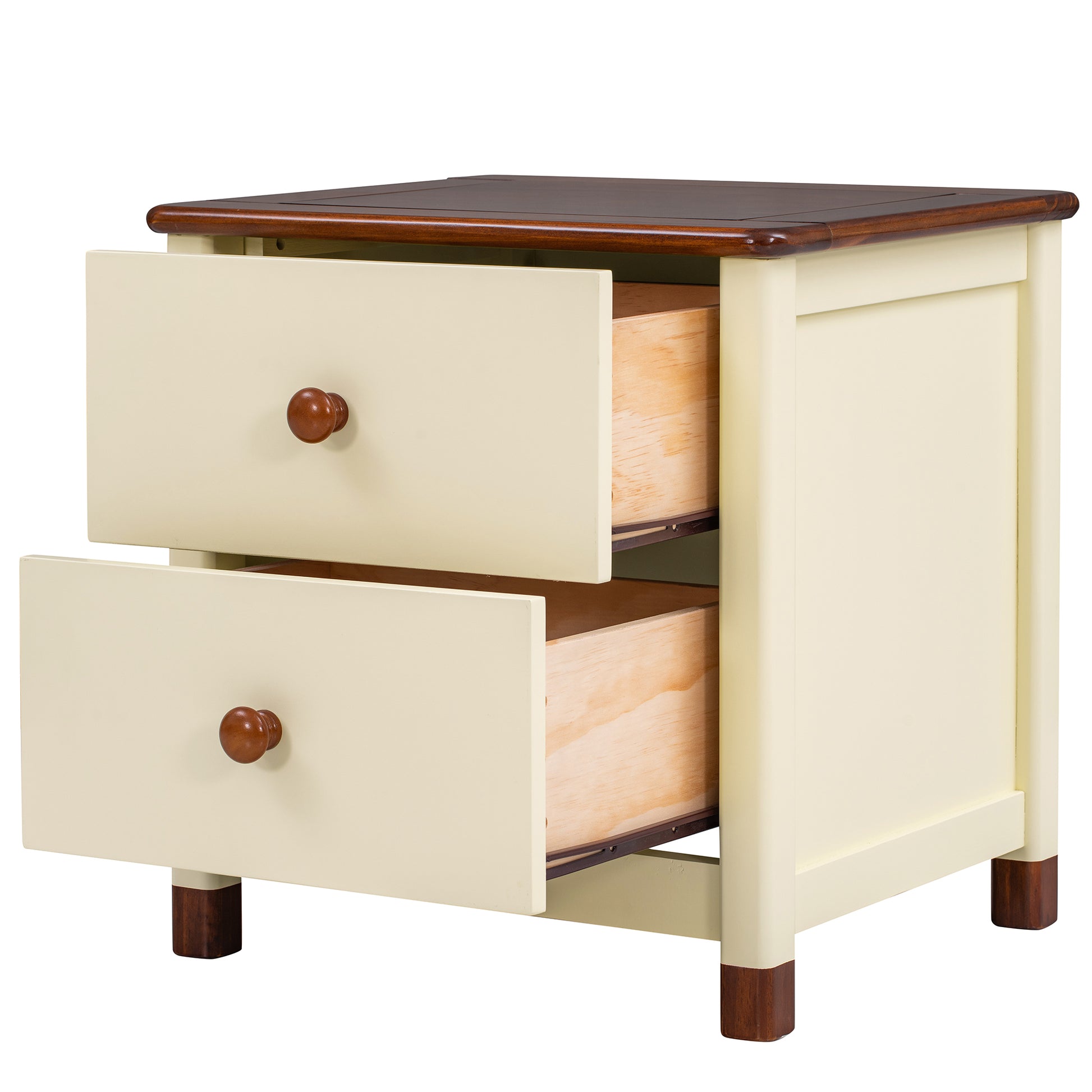 3 Pieces Bedroom Sets Twin Size Bear Shape Platform Bed With Nightstand And Storage Dresser,Cream Walnut Cream Wood