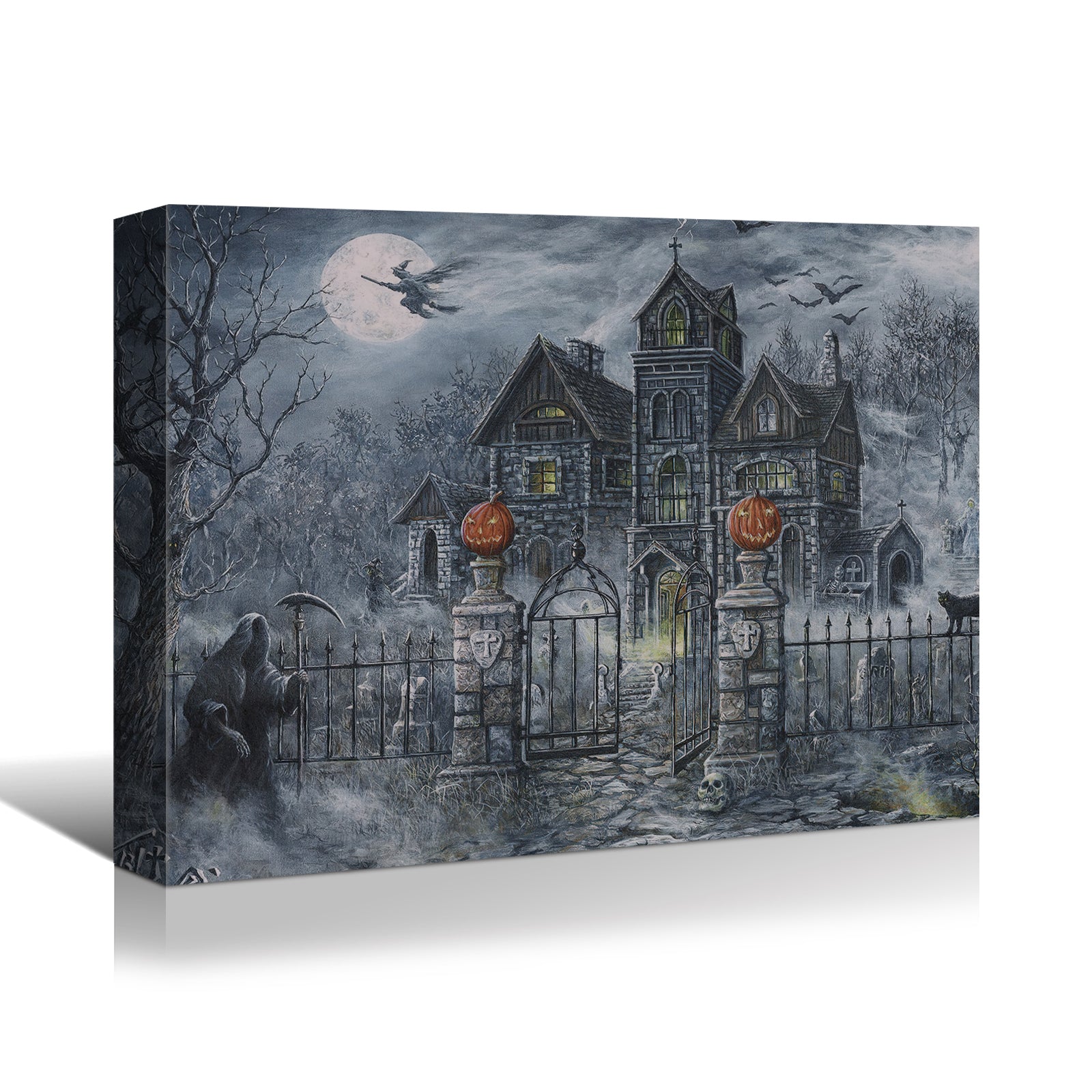 1Pcs Drop Ping Framed Canvas Wall Art Decor Painting For Halloween, Haunted Ghost Hause Painting For Halloween Gift,4028In Thickness 1.5Inch Rectangle Framed Multicolor Halloween Oversized 41In Canvas Cultures And Diasporas