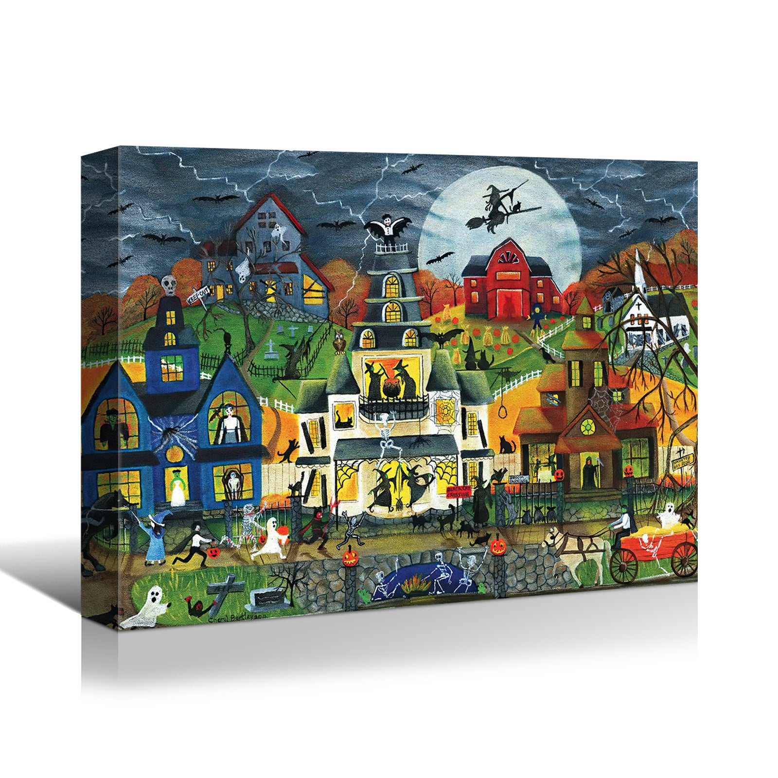 1Pcs Drop Ping Framed Canvas Wall Art Decor Painting For Halloween, Haunted Ghost Town Painting For Halloween Gift,2418In Thickness 1.5Inch Rectangle Framed Multicolor Halloween Oversized 41In Canvas Cultures And Diasporas