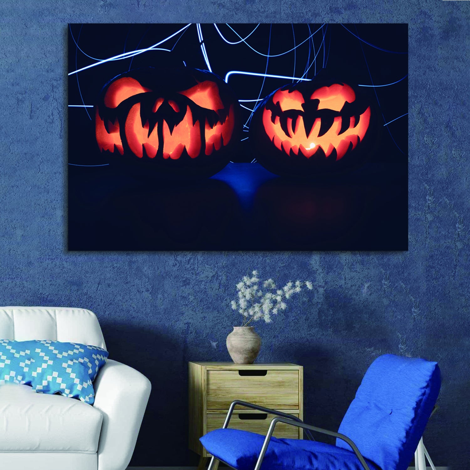 Drop Ping Framed Canvas Wall Art Decor Painting For Halloween,Scary Pumpkin Painting For Halloween Gift, Decoration For Halloween Office Living Room, Bedroom Decor Ready To Hang Rectangle Framed Multicolor Halloween Oversized 41In Canvas Cultures And