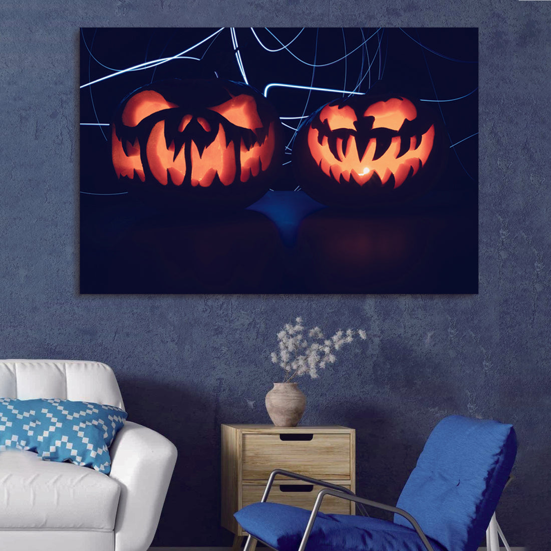 1Pcs Drop Ping Framed Canvas Wall Art Decor Painting For Halloween,Scary Pumpkin Painting For Halloween Gift, Decoration For Halloween Office Living Room, Bedroom Decor 2418In Thickness 1.5Inch Rectangle Framed Multicolor Halloween Oversized 41In Canvas