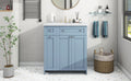 Modern 30 Inch Bathroom Vanity Cabinet With Easy To Clean Resin Integrated Sink In Blue Blue Mdf