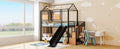 Twin Over Twin Metal Bunk Bed, Metal Housebed With Slide And Storage Stair, Black With Black Slide Black Iron