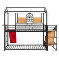 Twin Over Twin Metal Bunk Bed, Metal Housebed With Slide And Storage Stair, Black With Red Slide Black Iron