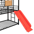 Twin Over Twin Metal Bunk Bed, Metal Housebed With Slide And Storage Stair, Black With Red Slide Black Iron