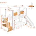 Twin Over Twin Metal Bunk Bed, Metal Housebed With Slide And Storage Stair, White With White Slide White Iron