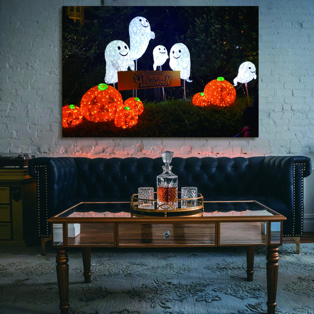 Drop Ping Framed Canvas Wall Art Decor Painting For Halloween,Cute Ghost Painting For Halloween Gift, Decoration For Halloween Office Living Room, Bedroom Decor Ready To Hang Rectangle Framed Multicolor Halloween Oversized 41In Canvas Cultures And