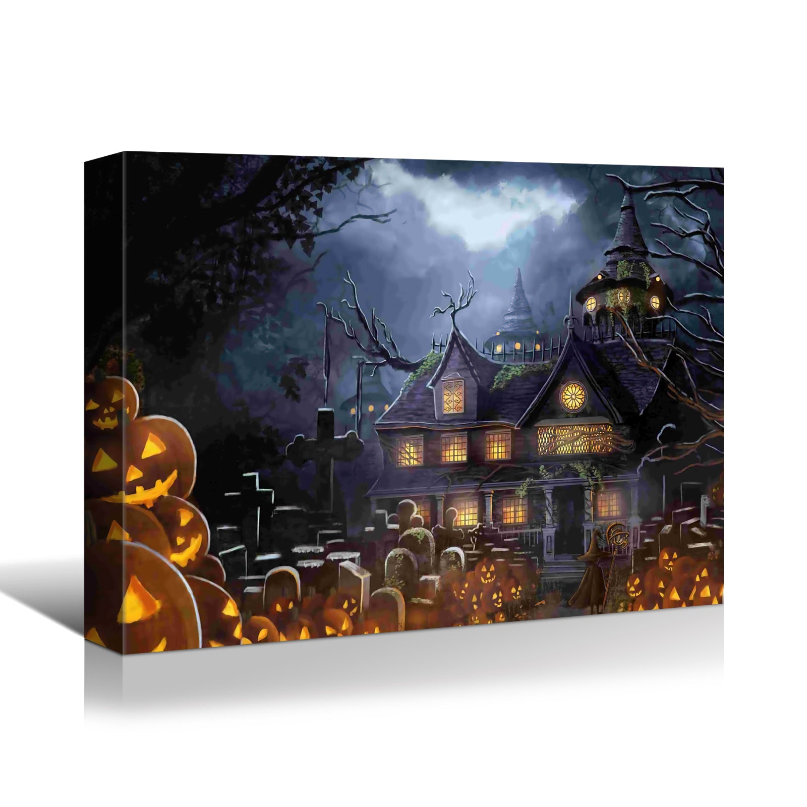 Drop Ping Framed Canvas Wall Art Decor Painting For Halloween, Haunted Jack O Lanterns Farm Painting For Halloween Gift, Decoration For Halloween Office Living Room, Bedroom Decor Ready To Hang Rectangle Framed Multicolor Halloween Oversized 41In Canvas