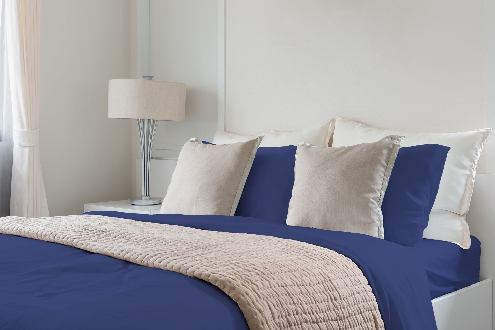 Luxuriously Soft 100% Viscose Derived From Bamboo 5 Piece Sheet Setoeko Tex Certified, Split King Indigo Dark Blue Bamboo