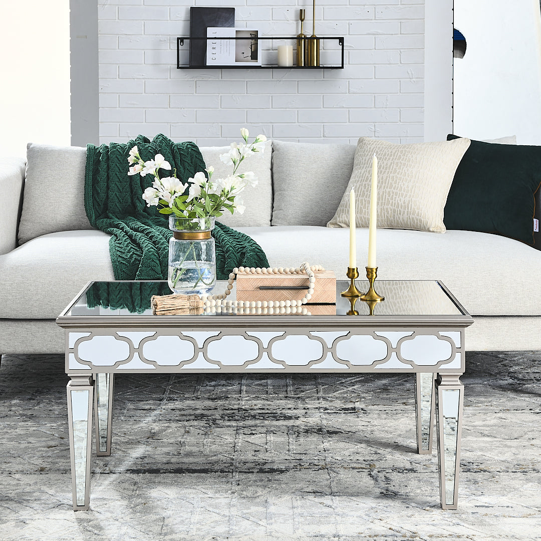 Elegant Shiny Silver Mirror Coffee Table, Cocktail Table 39.5 "X 21.5" X 19.5 " Silver Folding Desk Top Dining Room American Design Automatic Floor Mount Corner Bookcase Kitchen & Dining Tables Laminated Glass H Shape