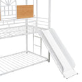 Twin Over Twin Metal Bunk Bed, Metal Housebed With Slide And Storage Stair, White With White Slide White Iron