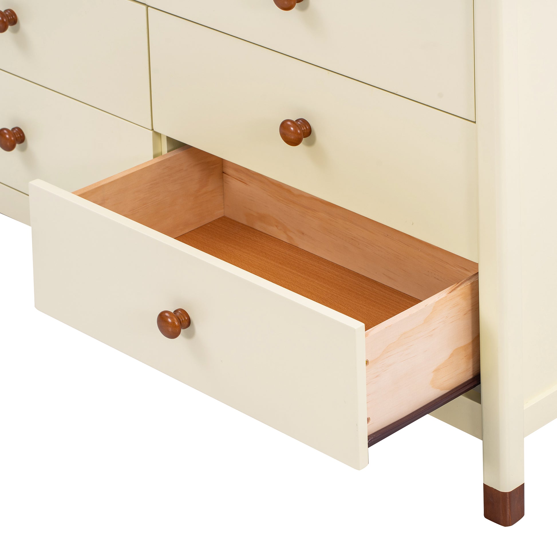 3 Pieces Bedroom Sets Twin Size Bear Shape Platform Bed With Nightstand And Storage Dresser,Cream Walnut Cream Wood