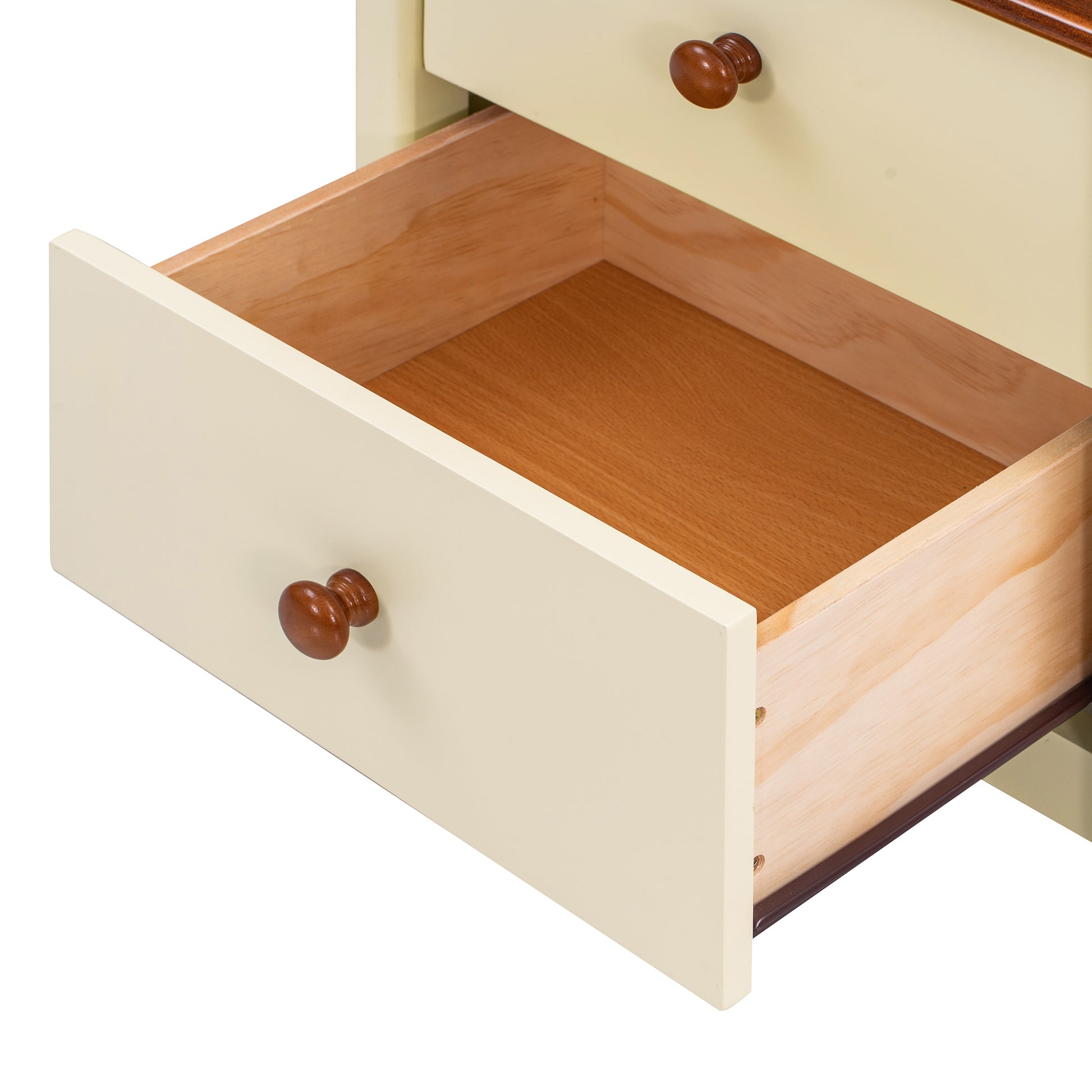 3 Pieces Bedroom Sets Full Size Bear Shape Platform Bed With Nightstand And Storage Dresser,Cream Walnut Cream Wood