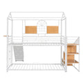 Twin Over Twin Metal Bunk Bed, Metal Housebed With Slide And Storage Stair, White With White Slide White Iron