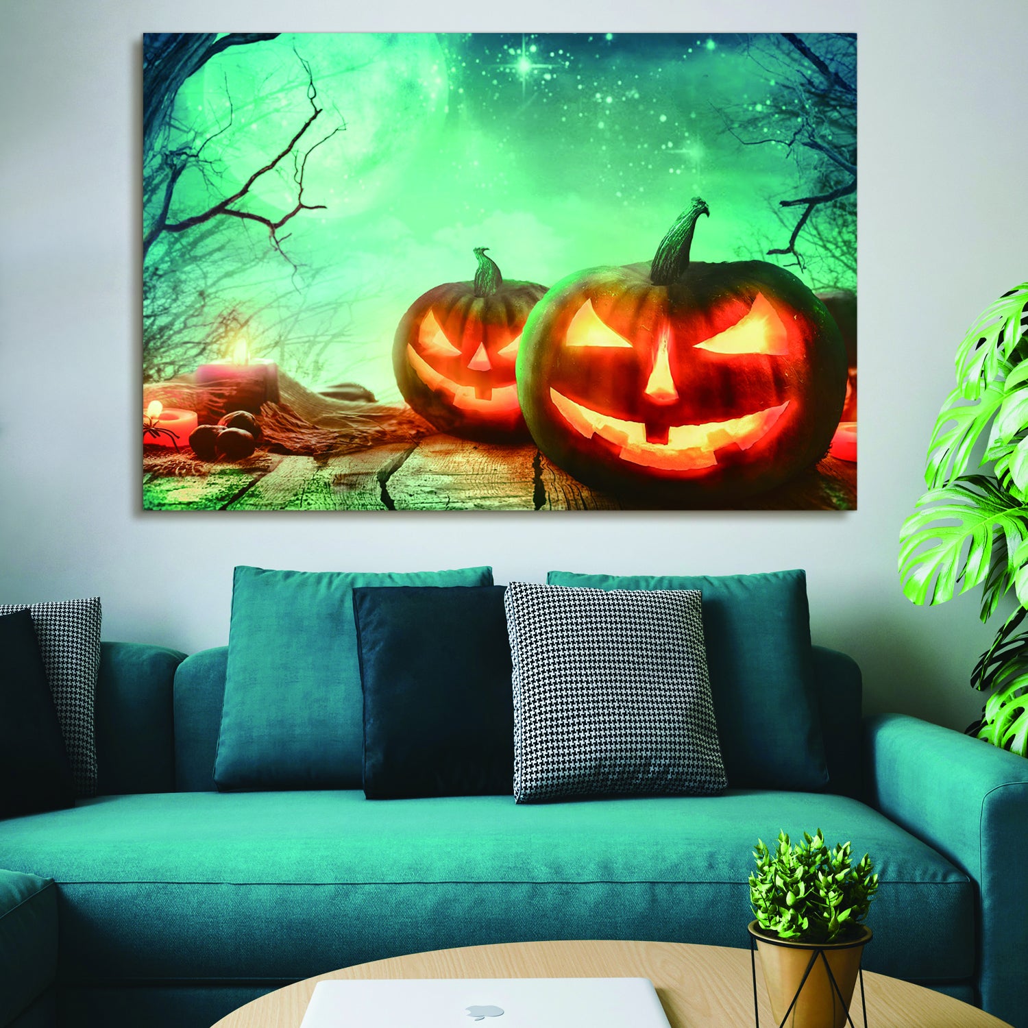 Drop Ping Framed Canvas Wall Art Decor Painting For Halloween,Scary Pumkin Jack O Lanterns Painting For Halloween Gift, Decoration For Halloween Office Living Room, Bedroom Decor Ready To Hang Rectangle Framed Multicolor Halloween Oversized 41In Canvas