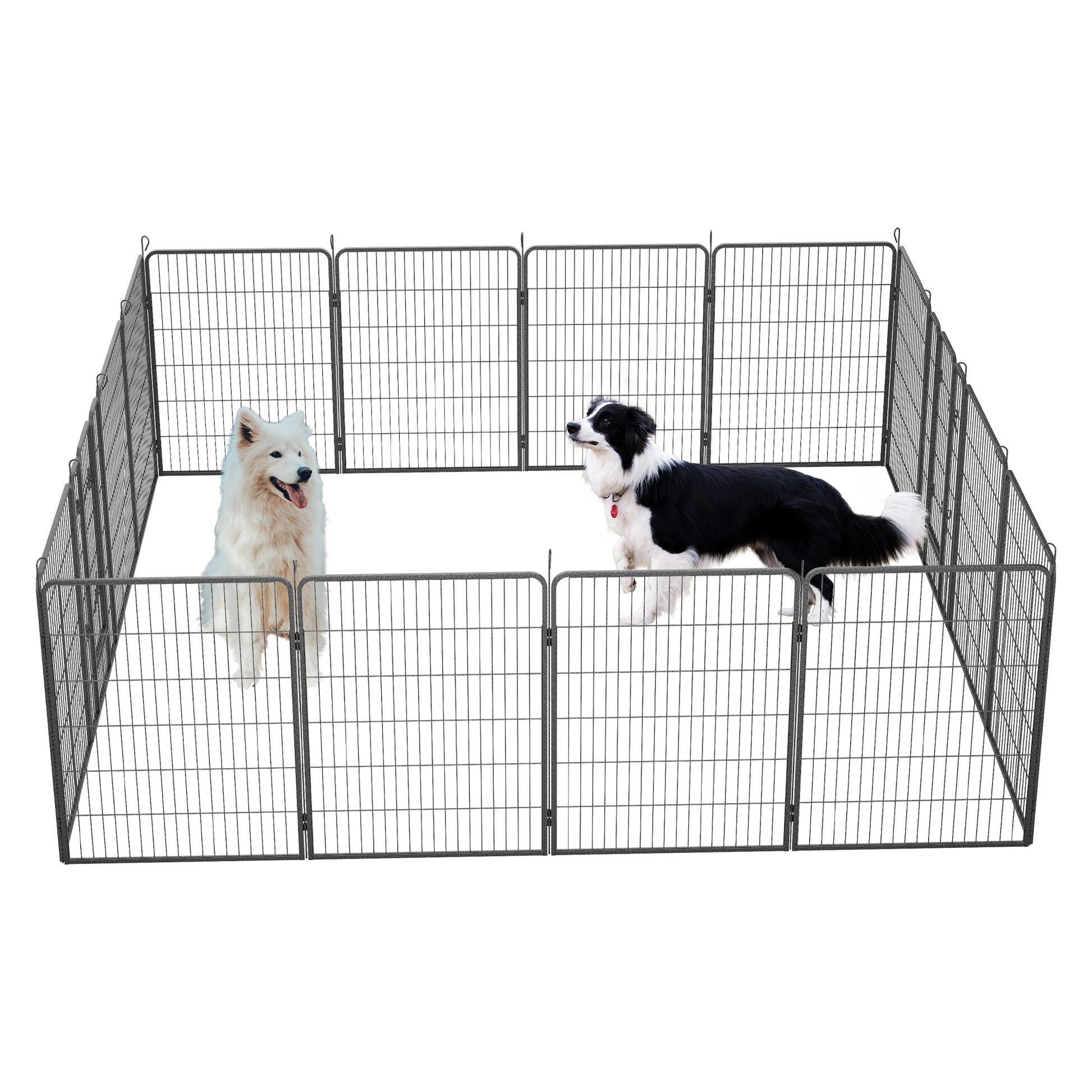 Dog Playpen Outdoor, 16 Panels Dog Pen 40" Height Dog Fence Exercise Pen With Doors For Large Medium Small Dogs, Portable Pet Playpen For Yard, Rv, Camping, Hammer Paint Finish Black Metal