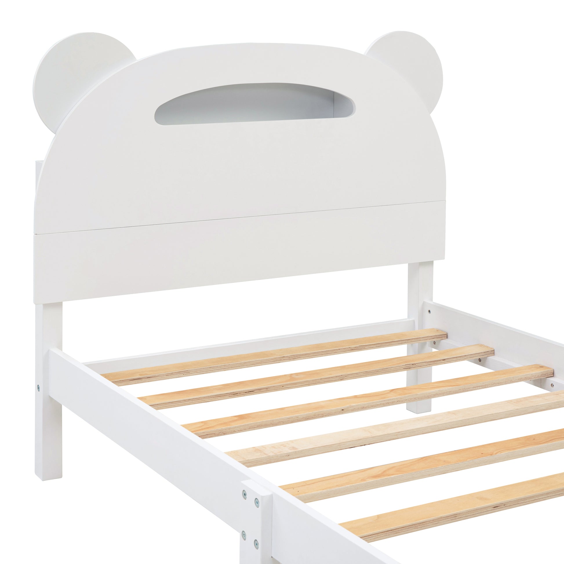 3 Pieces Bedroom Sets Twin Size Bear Shape Platform Bed With Nightstand And Storage Dresser,White Gray White Wood