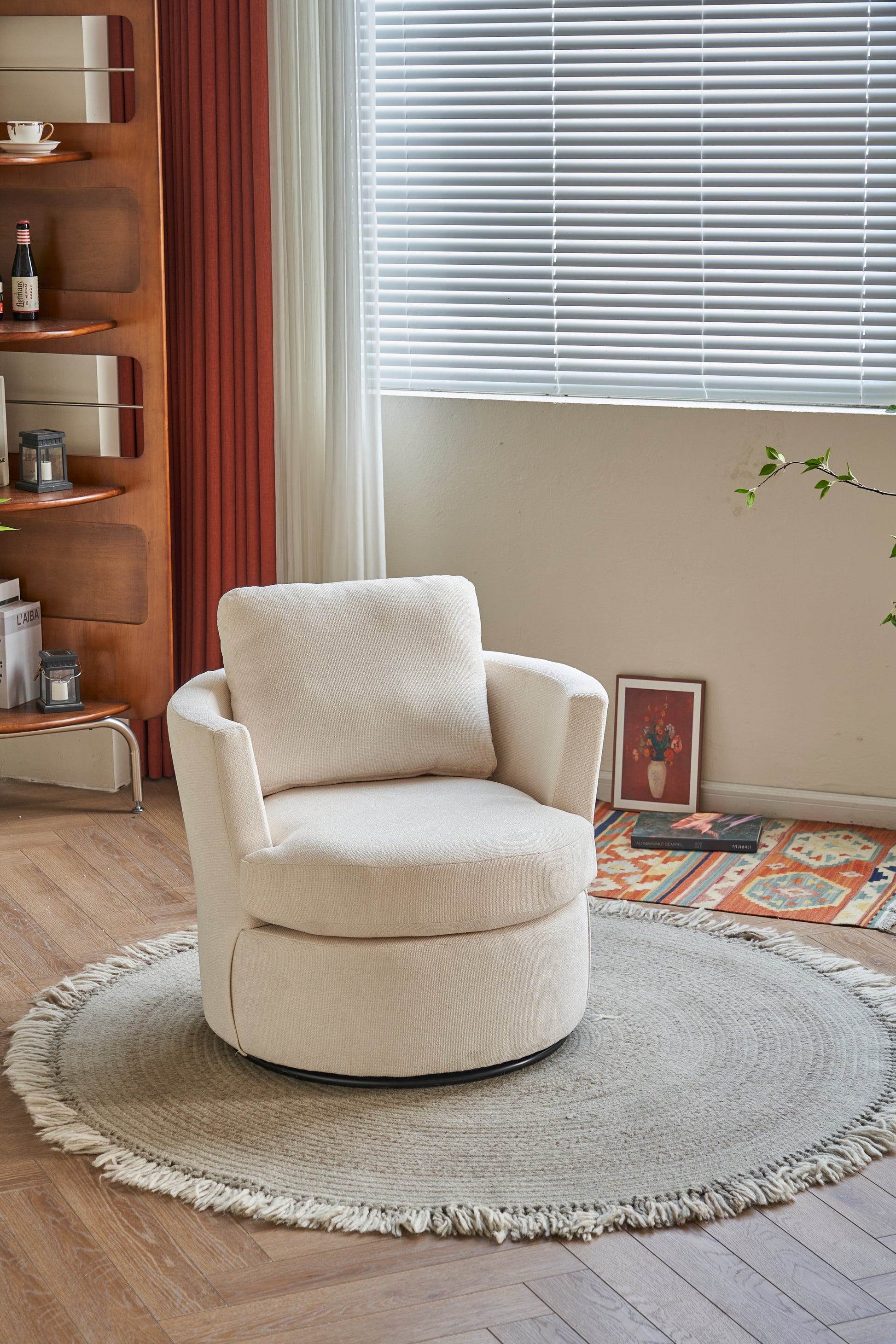 Swivel Barrel Chair, Comfy Round Accent Sofa Chair For Living Room, 360 Degree Swivel Barrel Club Chair, Leisure Arm Chair For Nursery, Hotel, Bedroom, Office, Lounge Beige Beige Primary Living Space Modern Foam Polyester