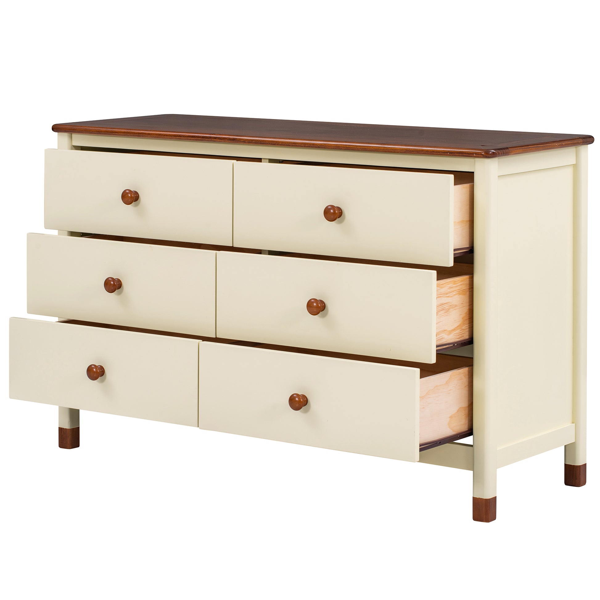 3 Pieces Bedroom Sets Full Size Bear Shape Platform Bed With Nightstand And Storage Dresser,Cream Walnut Cream Wood