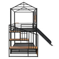 Twin Over Twin Metal Bunk Bed, Metal Housebed With Slide And Storage Stair, Black With Black Slide Black Iron