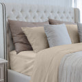 Luxuriously Soft 100% Viscose Derived From Bamboo 4 Piece Sheet Setoeko Tex Certified, Full Linen Light Khaki Beige Bamboo