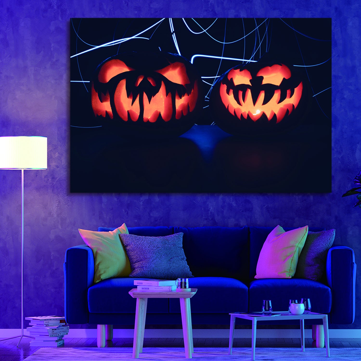 Drop Ping Framed Canvas Wall Art Decor Painting For Halloween,Scary Pumpkin Painting For Halloween Gift, Decoration For Halloween Office Living Room, Bedroom Decor Ready To Hang Rectangle Framed Multicolor Halloween Oversized 41In Canvas Cultures And