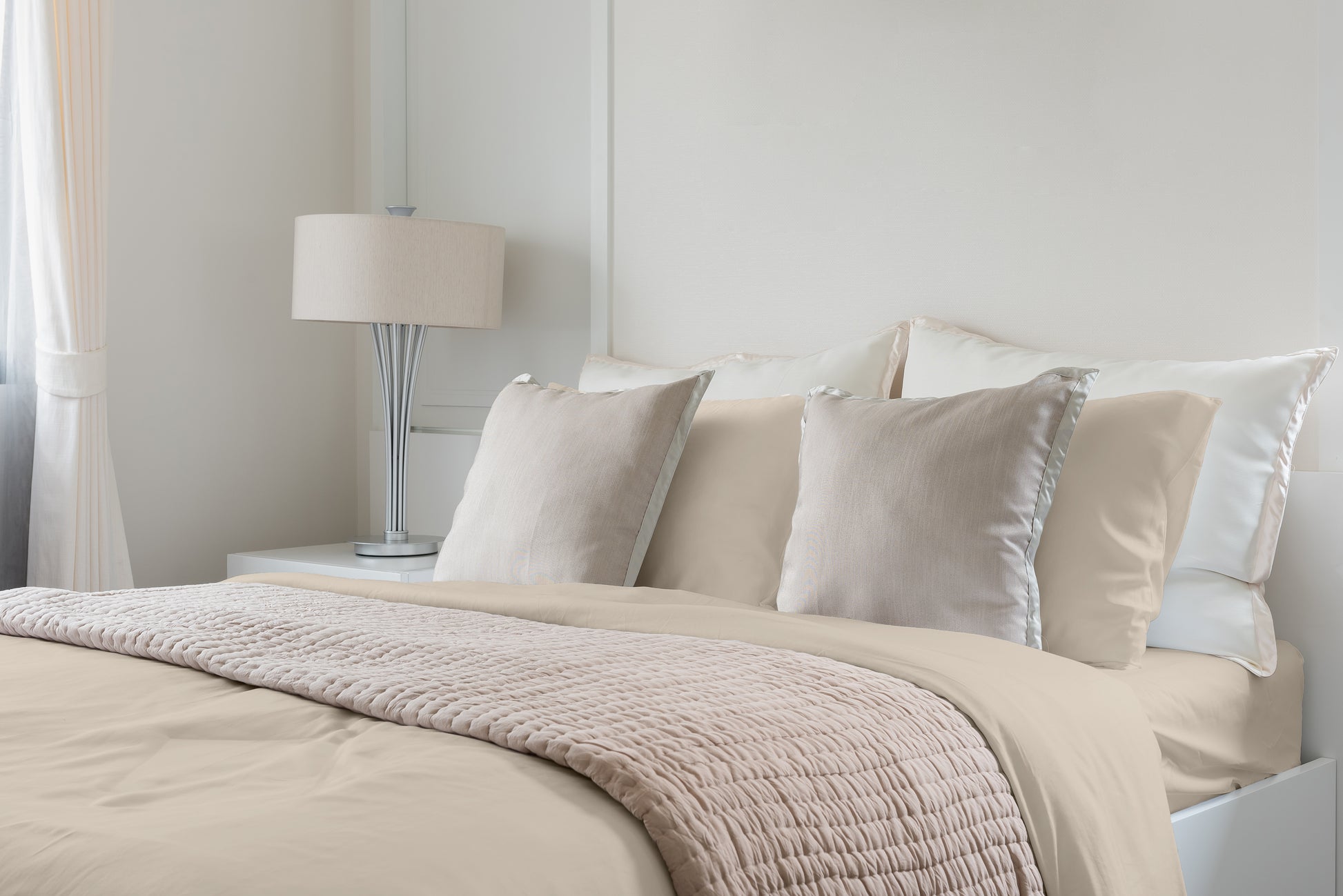 Luxuriously Soft 100% Viscose Derived From Bamboo 4 Piece Sheet Setoeko Tex Certified, Full Linen Light Khaki Beige Bamboo
