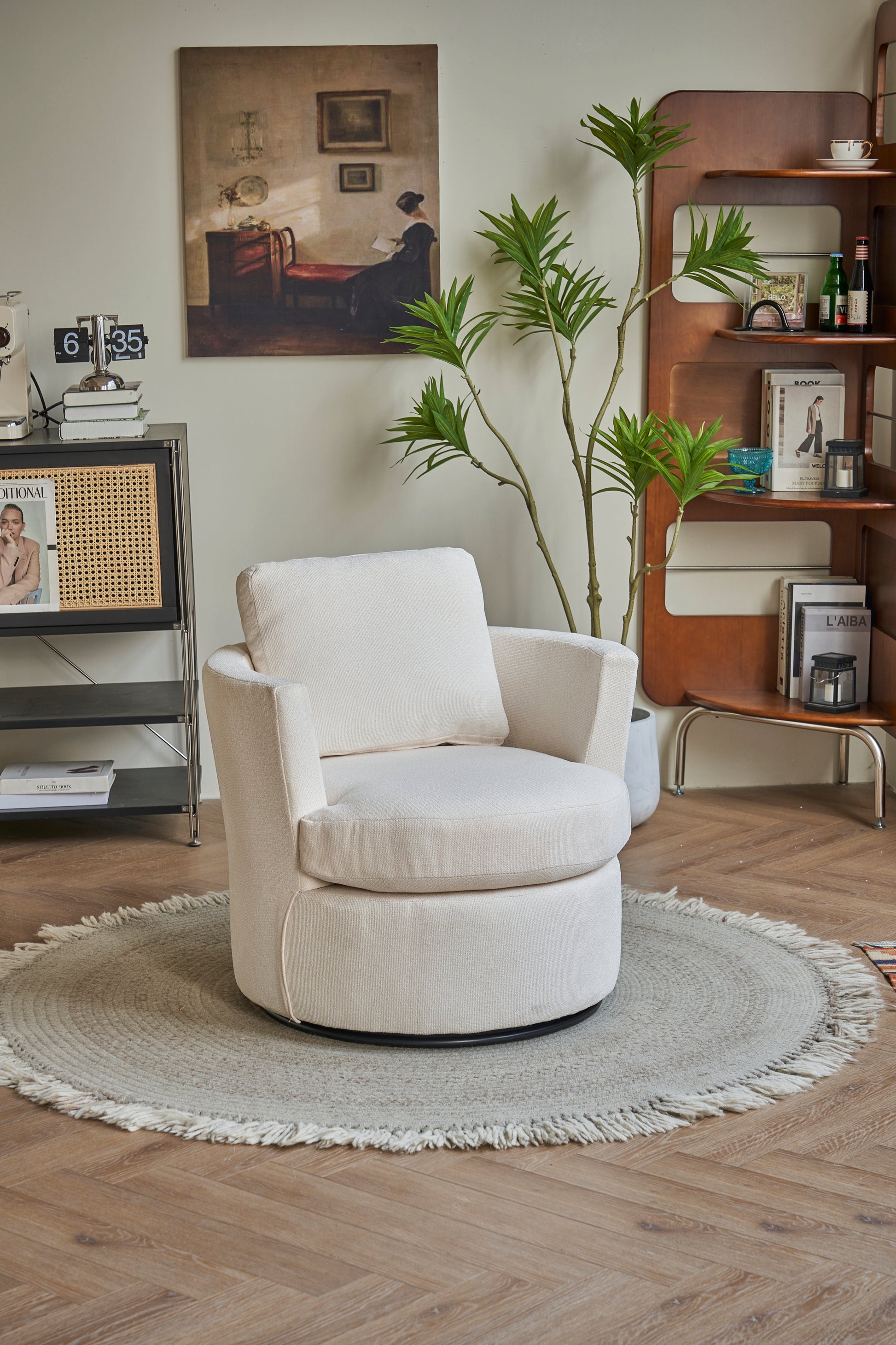 Swivel Barrel Chair, Comfy Round Accent Sofa Chair For Living Room, 360 Degree Swivel Barrel Club Chair, Leisure Arm Chair For Nursery, Hotel, Bedroom, Office, Lounge Beige Beige Primary Living Space Modern Foam Polyester