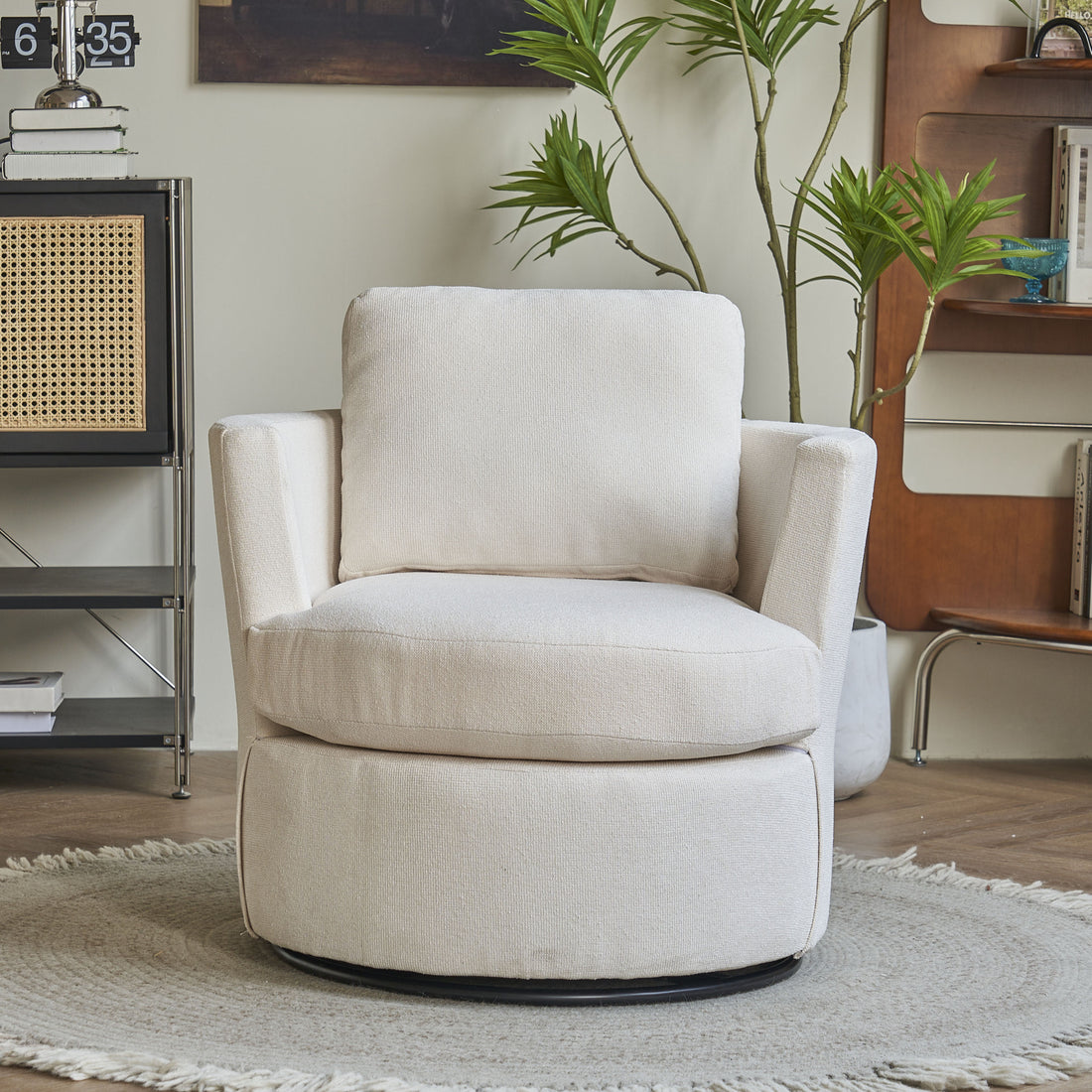 Swivel Barrel Chair, Comfy Round Accent Sofa Chair For Living Room, 360 Degree Swivel Barrel Club Chair, Leisure Arm Chair For Nursery, Hotel, Bedroom, Office, Lounge Beige Beige Primary Living Space Modern Foam Polyester