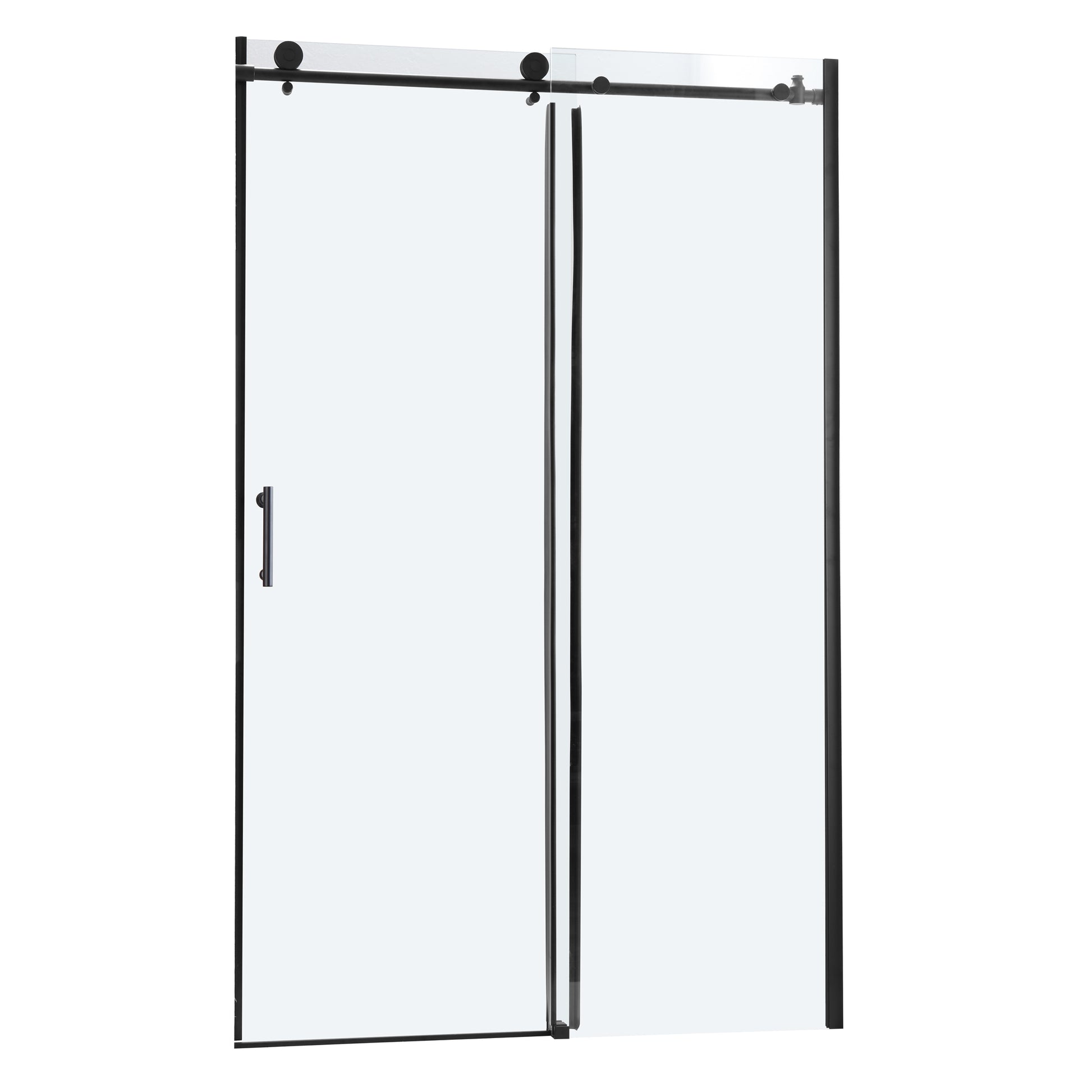 Shower Door 48" W X 76"H Single Sliding Bypass Shower Enclosure,Matte Black Matte Black Glass