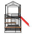 Twin Over Twin Metal Bunk Bed, Metal Housebed With Slide And Storage Stair, Black With Red Slide Black Iron