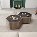 Hexagonal Rural Style Garden Retro Living Room Coffee Table With 2 Drawers, Textured Black Warm Oak Light Oak Particle Board