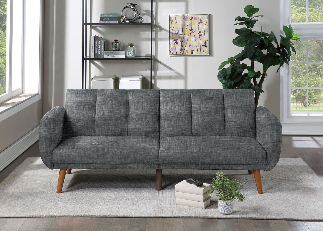 Adjustable Sofa In Black Faux Leather Gray Fabric