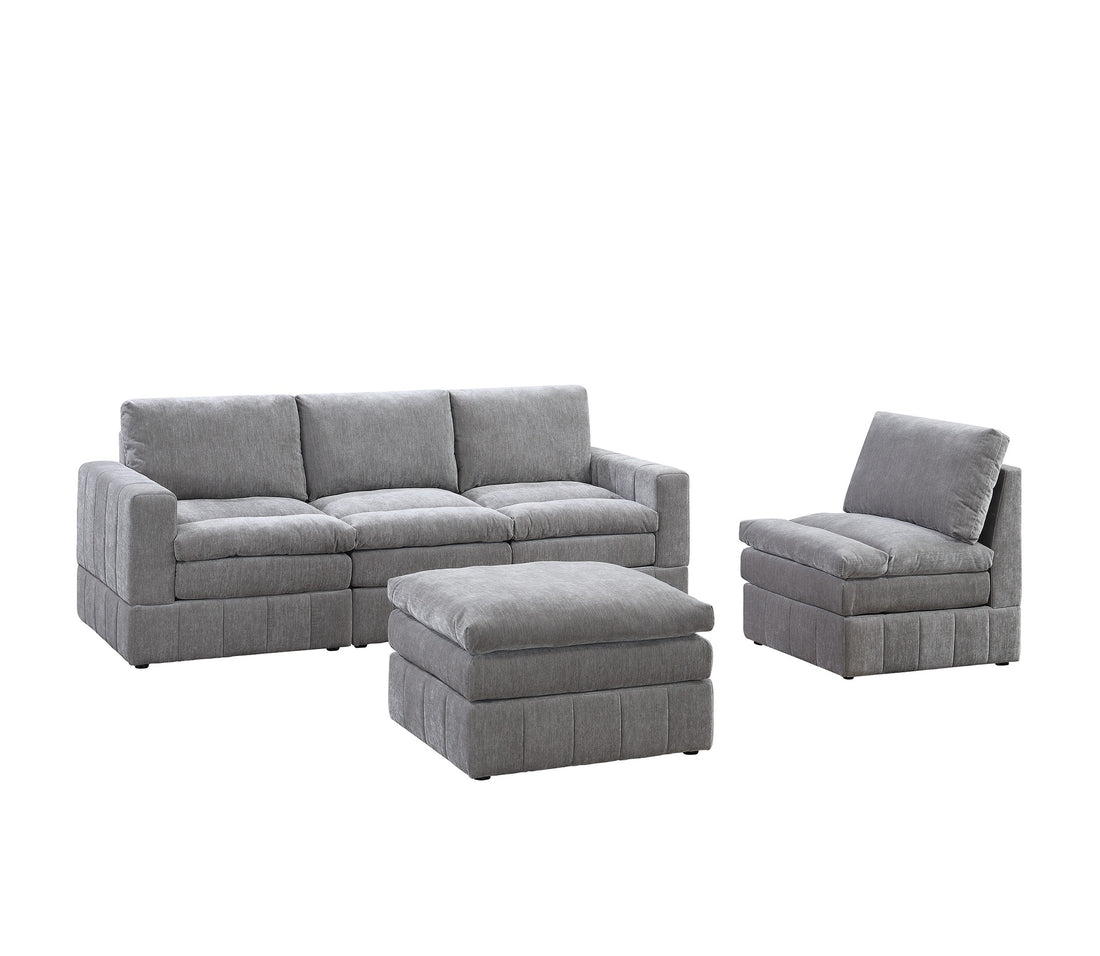 Contemporary 5Pc Set Modular Sectional Set 2X One Arm Chair Wedge 2X Armless Chair 1X Ottoman Granite Color Morgan Fabric Plush Living Room Furniture Grey Suede Wood Primary Living Space Cushion Back Contemporary,Modern Modular Fabric 5 Seat