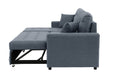 Sectional In Black Faux Leather Blue Grey Fabric