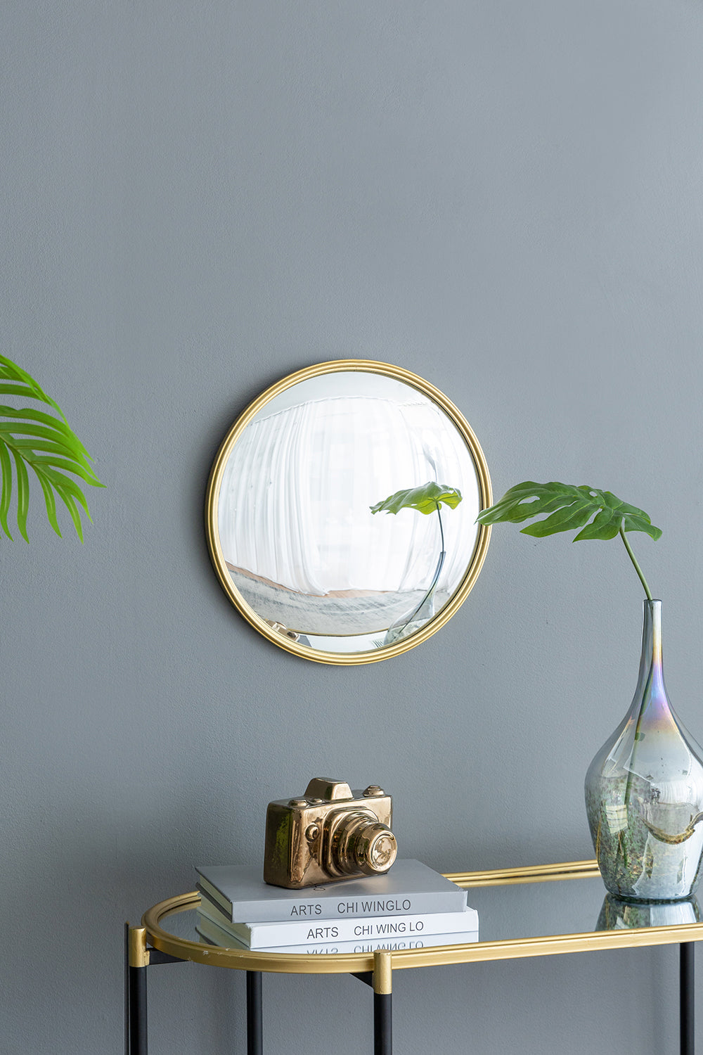 D15" Gold Round Mirror, Circle Mirror With Iron Frame For Living Room Bedroom Vanity Entryway Hallway Gold Metal & Wood