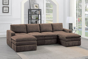 Contemporary 6Pc Set Modular Sectional Set 2X One Arm Chair Wedge 2X Armless Chairs 2X Ottomans Mink Morgan Fabric Plush Living Room Furniture Brown Mix Suede Wood Primary Living Space Cushion Back Contemporary,Modern Modular Fabric 6 Seat